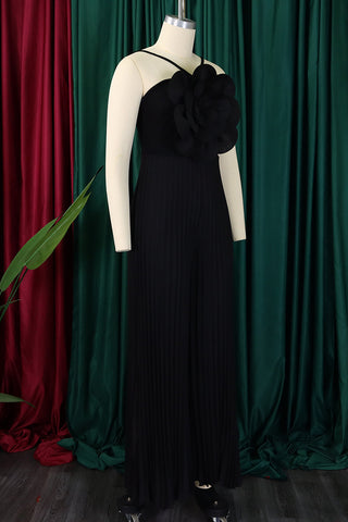 Yellow Casual Solid Color Patchwork Flower Shape Spaghetti Strap Loose Jumpsuits