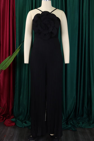 Yellow Casual Solid Color Patchwork Flower Shape Spaghetti Strap Loose Jumpsuits