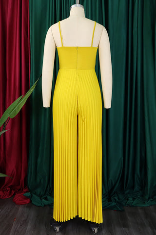 Yellow Casual Solid Color Patchwork Flower Shape Spaghetti Strap Loose Jumpsuits