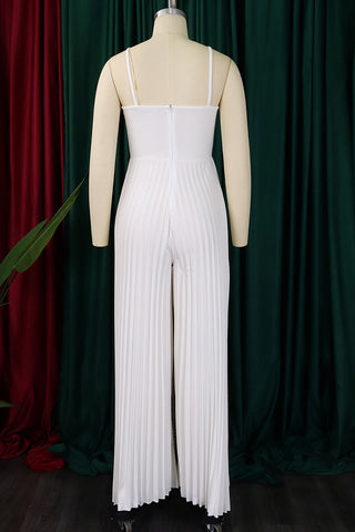 Yellow Casual Solid Color Patchwork Flower Shape Spaghetti Strap Loose Jumpsuits