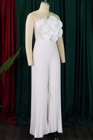 Yellow Casual Solid Color Patchwork Flower Shape Spaghetti Strap Loose Jumpsuits