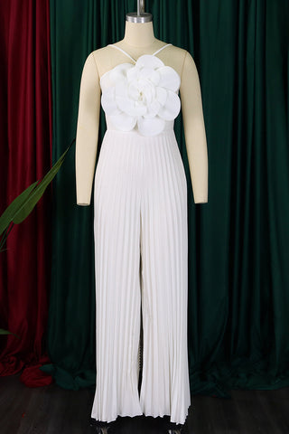 Yellow Casual Solid Color Patchwork Flower Shape Spaghetti Strap Loose Jumpsuits