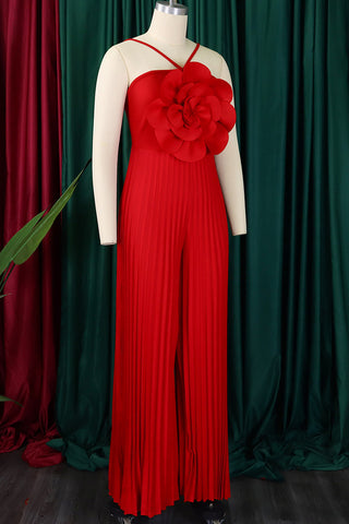 Yellow Casual Solid Color Patchwork Flower Shape Spaghetti Strap Loose Jumpsuits