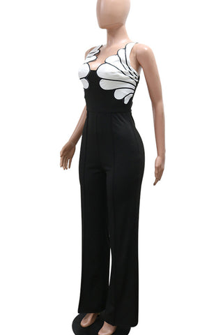 Red Casual Patchwork Backless Zipper Contrast Asymmetrical Collar Regular Jumpsuits