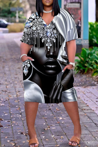 Casual Figure Print Pocket V Neck Short Sleeve Short Sleeve Dress