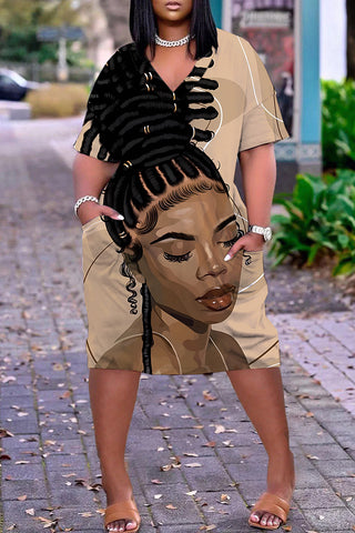 Casual Figure Print Pocket V Neck Short Sleeve Short Sleeve Dress