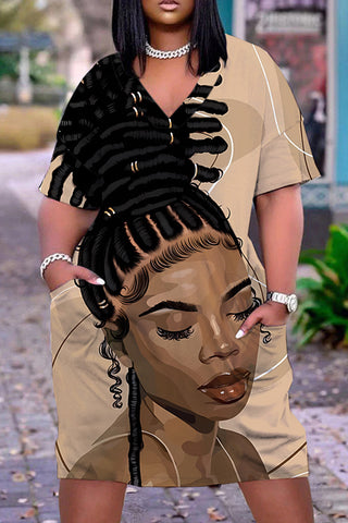 Casual Figure Print Pocket V Neck Short Sleeve Short Sleeve Dress