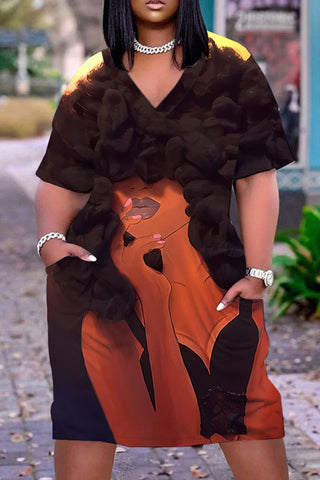 Casual Figure Print Pocket V Neck Short Sleeve Short Sleeve Dress