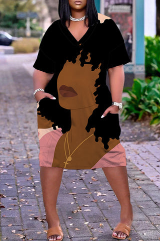 Casual Figure Print Pocket V Neck Short Sleeve Short Sleeve Dress