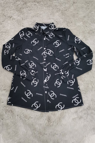 Pink Casual Letter Print Buttons Contrast Turndown Collar Tops Item NO.: WS131219-1