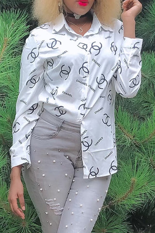 Pink Casual Letter Print Buttons Contrast Turndown Collar Tops Item NO.: WS131219-1