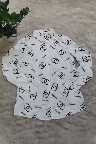 Pink Casual Letter Print Buttons Contrast Turndown Collar Tops Item NO.: WS131219-1