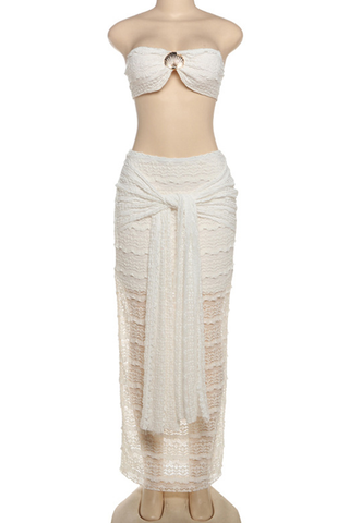 Green Sexy Solid Color Strap Design Strapless Sleeveless Two Pieces