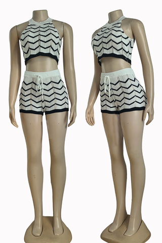 White Sexy Stripe Strap Design O Neck Sleeveless Two Pieces