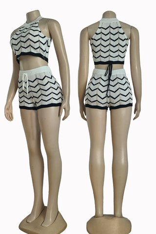 White Sexy Stripe Strap Design O Neck Sleeveless Two Pieces