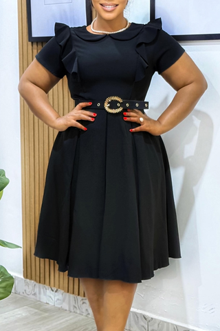 Royal Blue Casual Elegant Solid Color With Belt O Neck Long Dresses