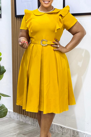 Royal Blue Casual Elegant Solid Color With Belt O Neck Long Dresses