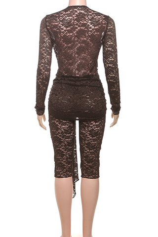 Black Sexy Solid Color Lace Ruched Deep V Neck Skinny Jumpsuits