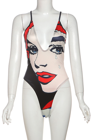 Red Sexy Print Patchwork Swimwears