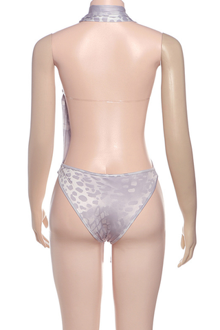 Purple Sexy Print Backless Deep V Neck Sleeveless Two Pieces