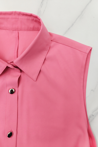 Pink Casual Solid Color Buckle Strap Design Turndown Collar Long Dresses