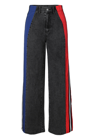Blue Red Casual Contrast Mid Waist Loose Denim Jeans