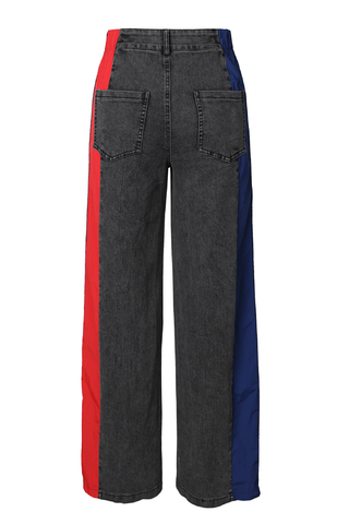 Blue Red Casual Contrast Mid Waist Loose Denim Jeans