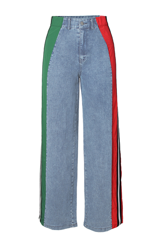 Blue Red Casual Contrast Mid Waist Loose Denim Jeans