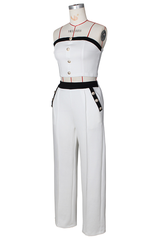 Black Casual Solid Color Buckle Strapless Sleeveless Two Pieces