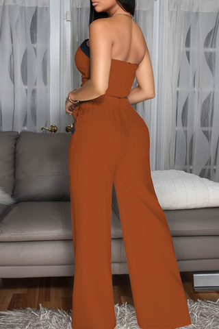 Black Casual Solid Color Buckle Strapless Sleeveless Two Pieces