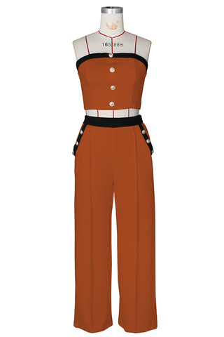 Black Casual Solid Color Buckle Strapless Sleeveless Two Pieces