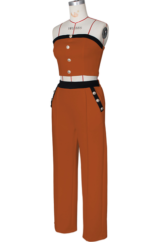 Black Casual Solid Color Buckle Strapless Sleeveless Two Pieces