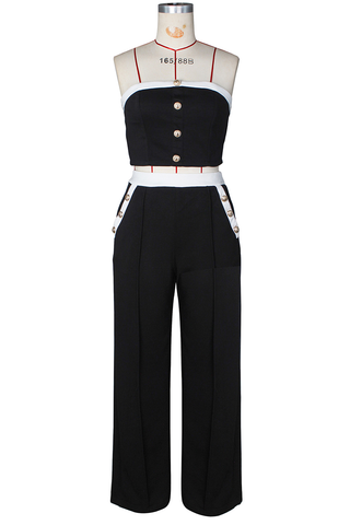 Black Casual Solid Color Buckle Strapless Sleeveless Two Pieces