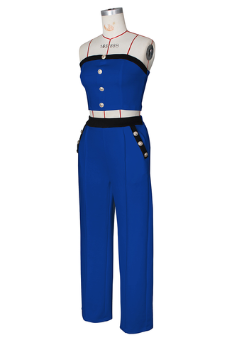 Black Casual Solid Color Buckle Strapless Sleeveless Two Pieces