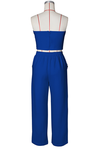 Black Casual Solid Color Buckle Strapless Sleeveless Two Pieces