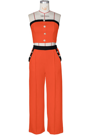 Black Casual Solid Color Buckle Strapless Sleeveless Two Pieces