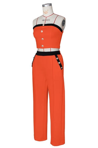 Black Casual Solid Color Buckle Strapless Sleeveless Two Pieces