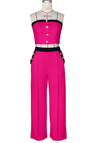 Black Casual Solid Color Buckle Strapless Sleeveless Two Pieces