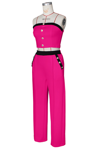 Black Casual Solid Color Buckle Strapless Sleeveless Two Pieces