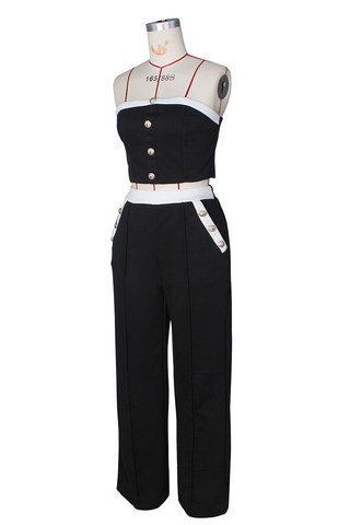 Black Casual Solid Color Buckle Strapless Sleeveless Two Pieces