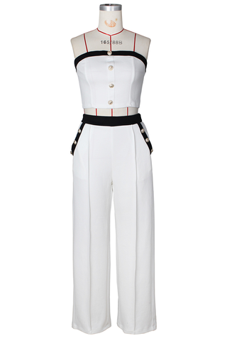 Black Casual Solid Color Buckle Strapless Sleeveless Two Pieces