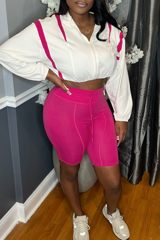 Black Casual Stripe Draw String Zipper Zipper Collar Long Sleeve Two Pieces