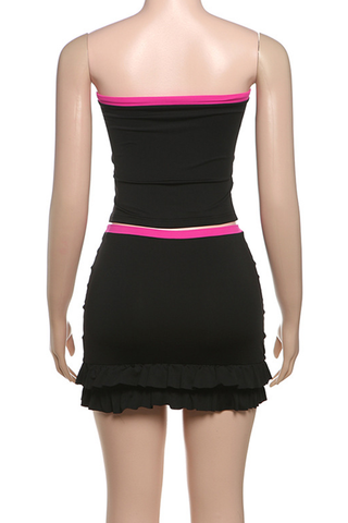 Black Sexy Print Draw String Strapless Sleeveless Two Pieces