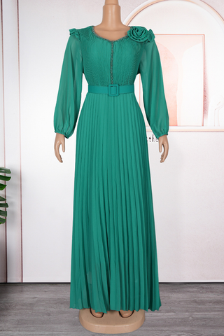 White Elegant Solid Color With Belt Pleated V Neck Long Plus Size Dresses