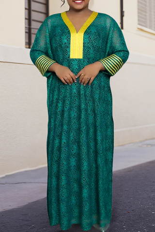 Blue Casual Print Patchwork V Neck Long Sleeve Two Pieces