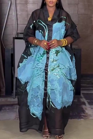 Green Casual Print Patchwork V Neck Half Sleeve Two Pieces