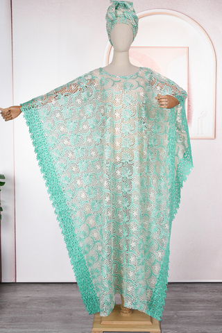 Green Casual Solid Color Lace O Neck Long Dresses