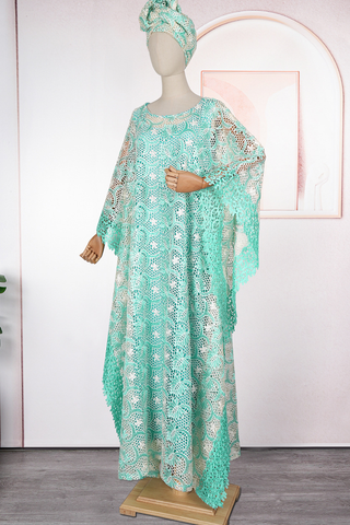 Green Casual Solid Color Lace O Neck Long Dresses