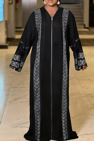 Black Casual Hot Drill Zipper V Neck Long Plus Size Overcoat