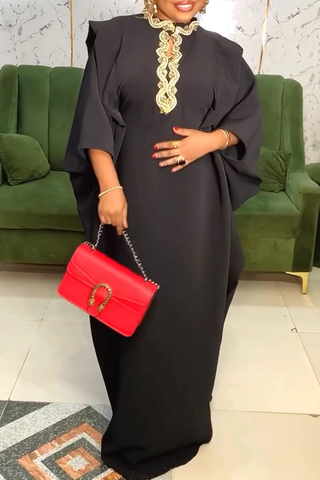 Black Casual Solid Color Hollow Out O Neck Long Dresses